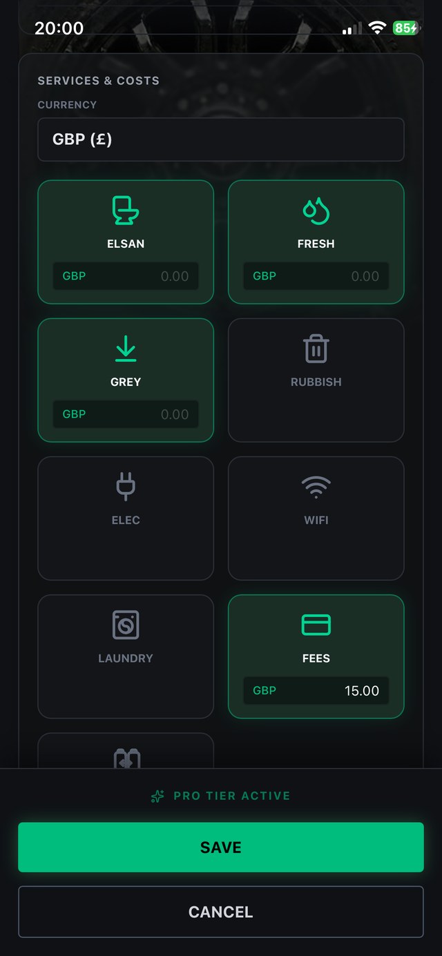 Stops & Stays app: costs in the currency you paid